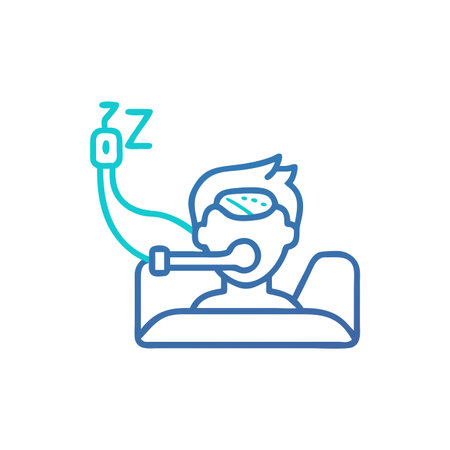 Sick man lying in bed vector line concept icon. Sick man lying in bed flat illustration, sign, symbolのイラスト素材