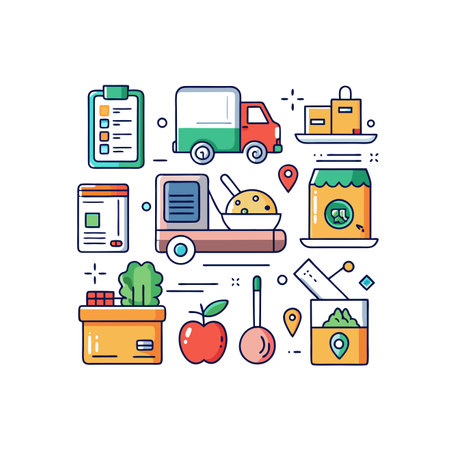 Food delivery concept in thin line style. Vector illustration for your design.のイラスト素材