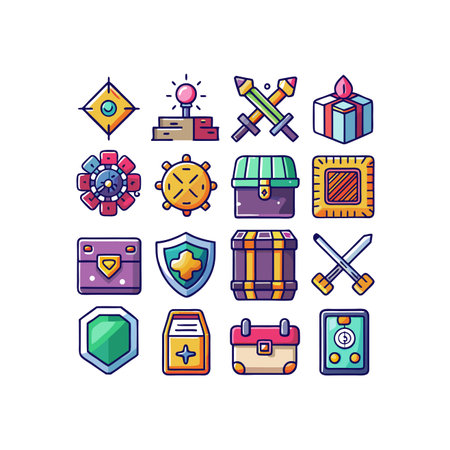 Videogame pixel perfect color icons set. Pixel perfect, editable stroke.のイラスト素材
