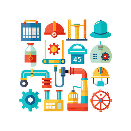 Industrial and engineering icons set in flat style. Vector illustration.のイラスト素材