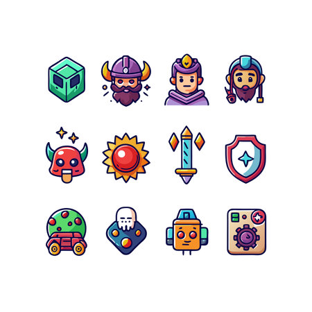 Set of game pixel icons. Pixel perfect, editable stroke.のイラスト素材