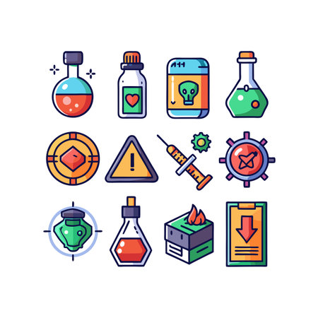 Set of science and chemistry icons in flat style. Vector illustration.のイラスト素材