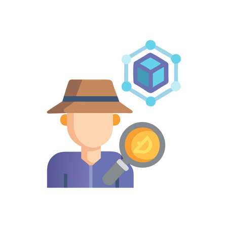 Blockchain Explorer Solutions and Insights Iconのイラスト素材