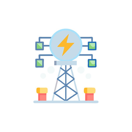 Electric Grid Solutions and Benefits Iconのイラスト素材
