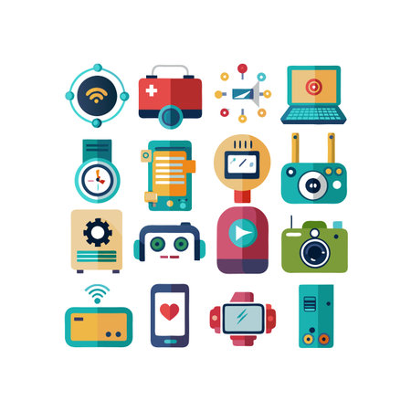 Set of modern flat icons on the theme of technology. Vector illustration