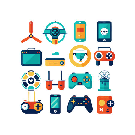 Set of game icons in flat style. Gamepad, joystick, video game controller, remote control. Vector...