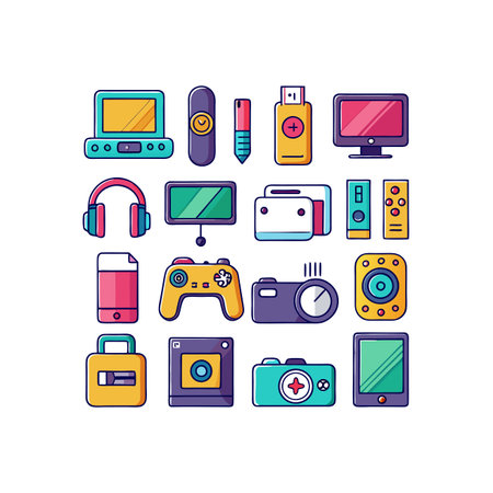 Colorful icons of gadgets and devices. Vector illustration in flat style