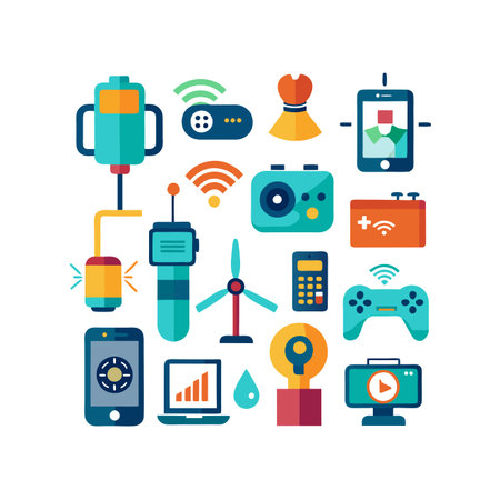 Set of flat icons on the theme of technology. Vector illustration.