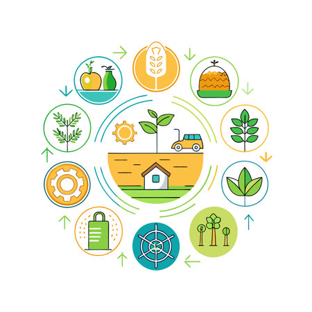 Ecology round concept with thin line icons. Modern vector illustration.のイラスト素材