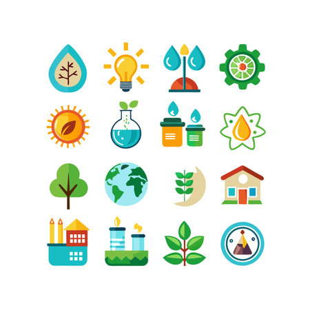 Ecology icons set. Vector illustration in flat design. Green energy concept.のイラスト素材