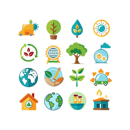 Ecology and environment icons set. Flat illustration of 16 ecology and environment icons for webのイラスト素材
