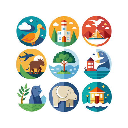 Set of flat icons on the theme of travel and vacation. Vector illustrationのイラスト素材