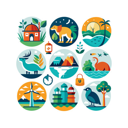 Set of flat icons on the theme of travel and tourism. Vector illustrationのイラスト素材