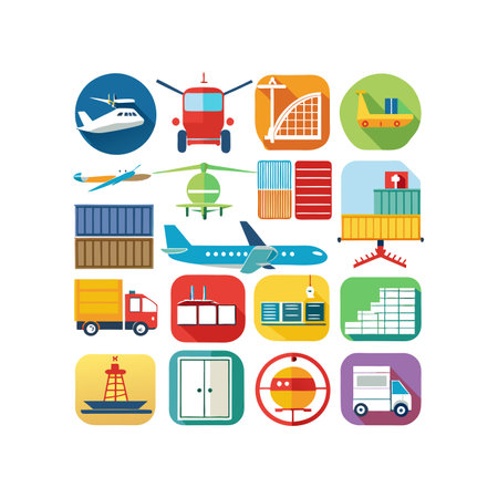 Set of flat design icons for cargo transportation and logistics. Vector illustrationのイラスト素材