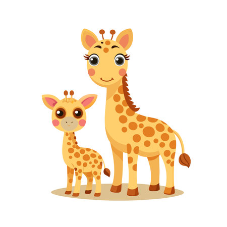 Cute cartoon giraffe and little baby vector Illustration on a white backgroundのイラスト素材