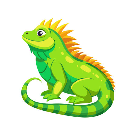 Green iguana cartoon vector Illustration isolated on a white background.のイラスト素材