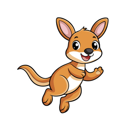 Cute cartoon kangaroo jumping isolated on white background. Vector illustration.のイラスト素材