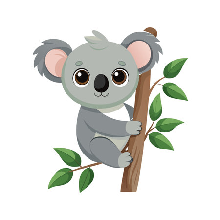 Cute koala on a tree branch. Cartoon vector illustration.のイラスト素材