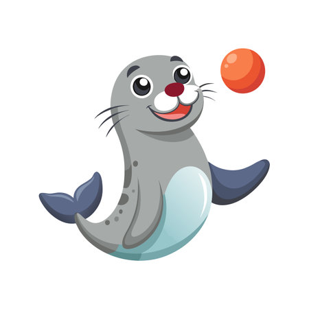 Cute seal with ball, cartoon vector illustration isolated on white background.のイラスト素材