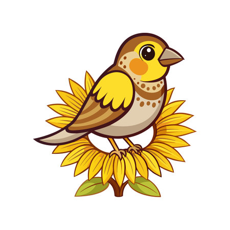 cute little bird with sunflower on white background vector illustration designのイラスト素材