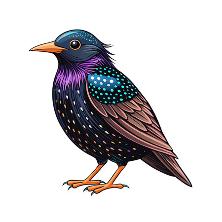 Starling bird isolated on white background. Vector illustration in cartoon style.のイラスト素材