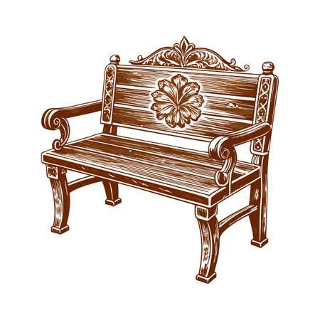 Creative rustic bench featuring carved detailsのイラスト素材