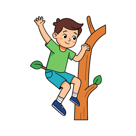 Illustration of Boy Climbing Tree with Joyful Feelのイラスト素材