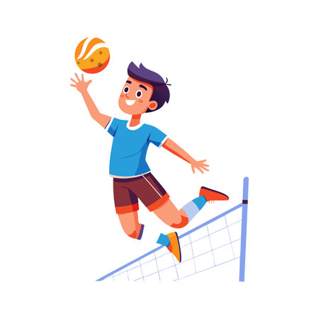 Boy Jumping to Hit Volleyball with Excitementのイラスト素材
