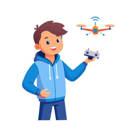 Boy Operating a Drone with Excitementのイラスト素材