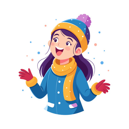 Cute little girl in winter clothes. Vector illustration in cartoon style.のイラスト素材