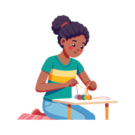 A person engaged in knitting. Vector illustration isolated on white background.のイラスト素材