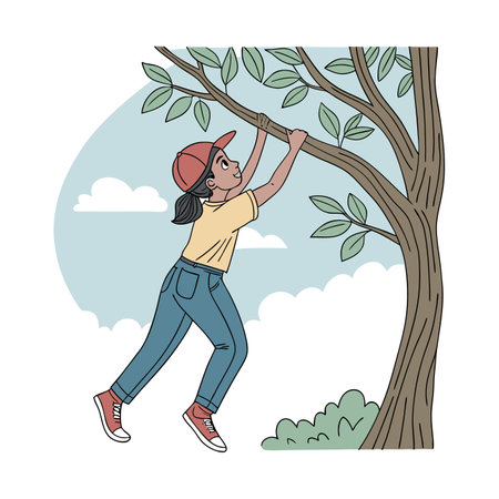 young woman lifting tree cartoon vector illustration graphic design vector illustration graphic designのイラスト素材