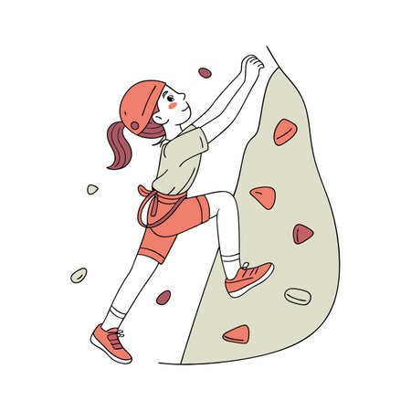 Climbing girl. Vector illustration in sketch style on a white background.のイラスト素材