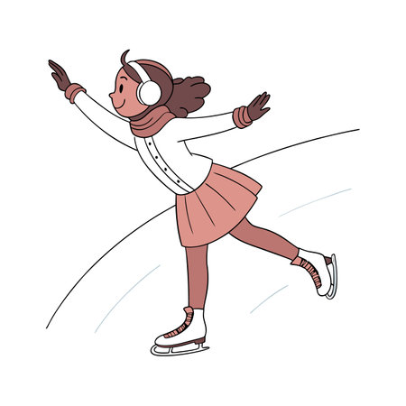 Girl skating on ice. Vector illustration in doodle style.のイラスト素材