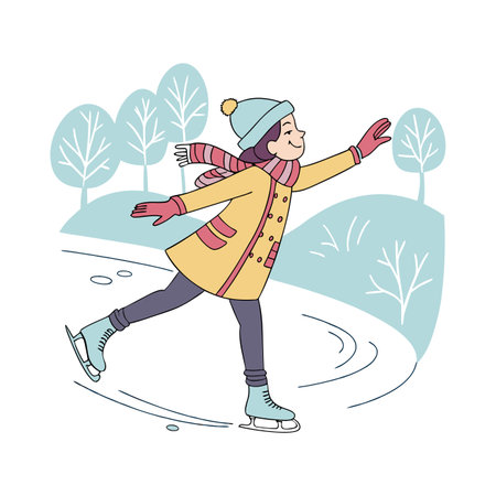 Girl skating on ice. Winter sport. Vector illustration in cartoon style.のイラスト素材