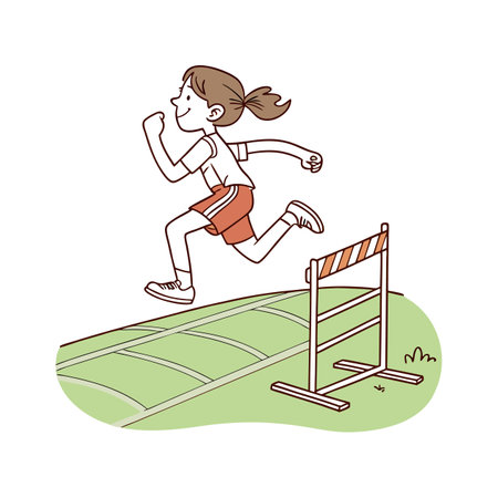 athletic woman running over obstacle vector illustration graphic design vector illustration graphic designのイラスト素材