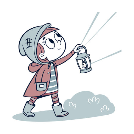 Cute boy with lantern. Vector illustration of a little boy with lantern.のイラスト素材