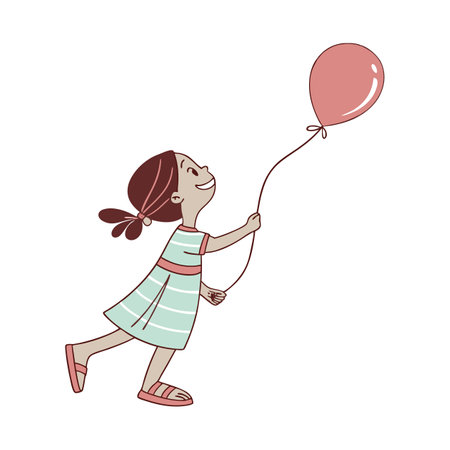 Cute little girl with a balloon in her hand, vector illustrationのイラスト素材