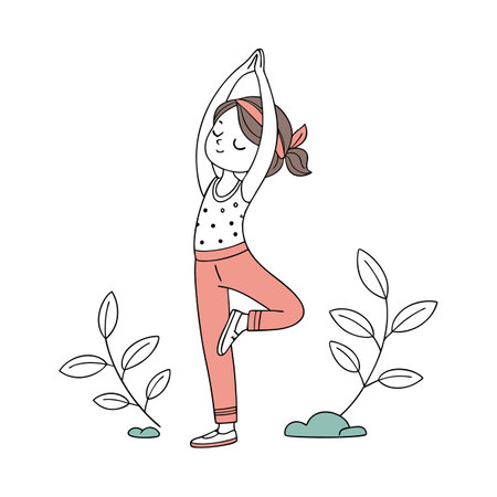 Cute cartoon girl doing yoga. Vector illustration in a flat style.のイラスト素材