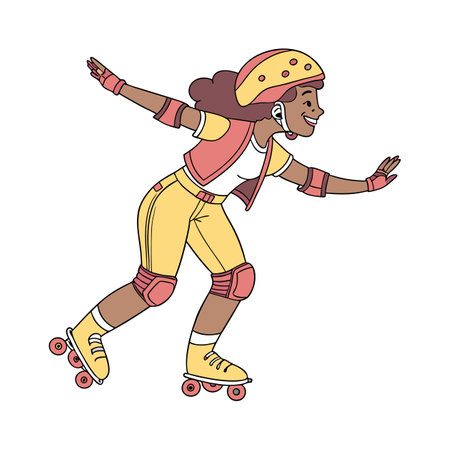 Black woman on roller skates. Vector illustration in cartoon style.のイラスト素材