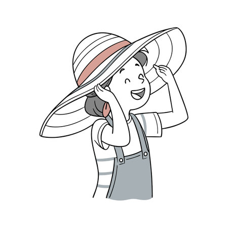 Illustration of a young woman wearing a straw hat with a smileのイラスト素材