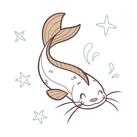 Cute cartoon fish in doodle style. Vector illustration.のイラスト素材