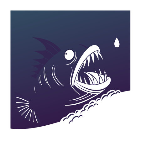 Angry fish with big mouth and big teeth. Vector illustration.のイラスト素材