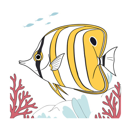 Tropical fish on a coral reef. Vector illustration in cartoon style.のイラスト素材