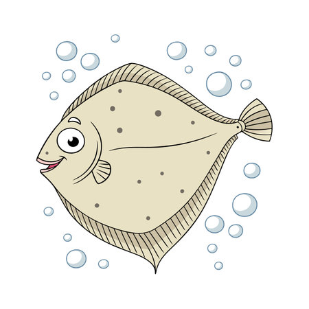 Flounder fish on a white background with bubbles. Vector illustrationのイラスト素材