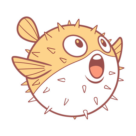 Cute puffer fish. Cartoon vector illustration isolated on white background.のイラスト素材