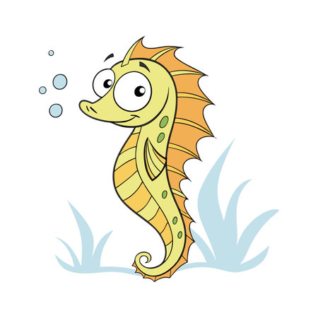 cute seahorse cartoon on a white background, vector illustrationのイラスト素材