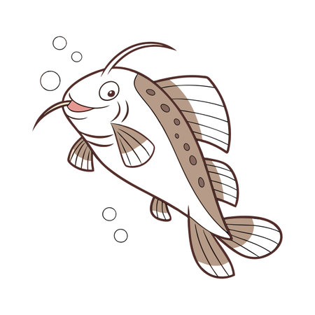 Illustration of a cartoon fish on a white background. Vector illustrationのイラスト素材