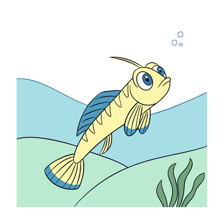 Cute cartoon fish on the seashore. Vector illustration.のイラスト素材