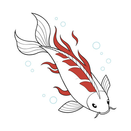 Illustration of a cartoon koi fish on a white background.のイラスト素材